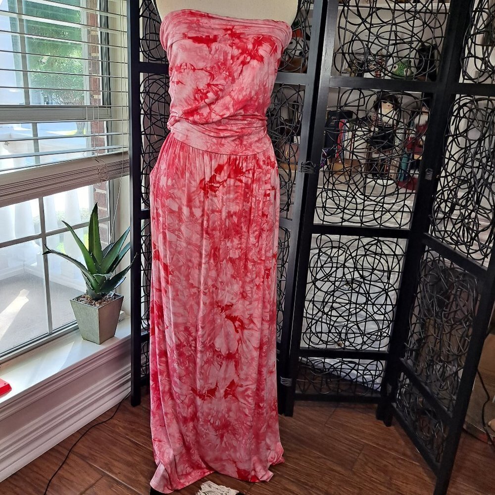 Belle Beach Size 2XP Pink Tie Dye Strapless Casual Maxi Dress Pockets NWT